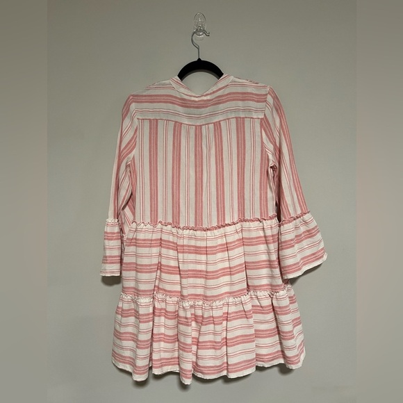 ENTRO Pink/Ivory Striped Long Bell Sleeve Mini Dress Size Small Spring Party - Picture 2 of 12